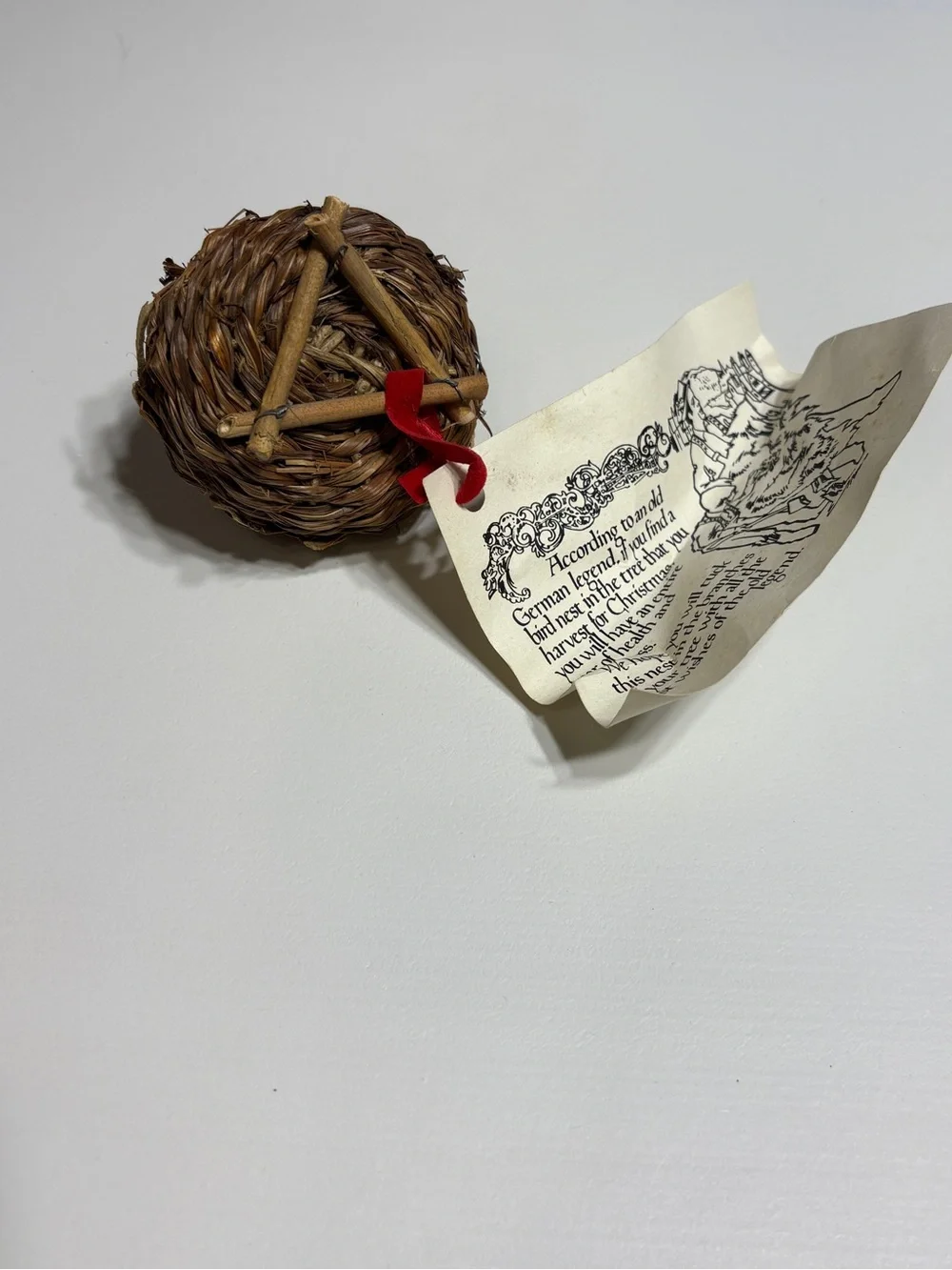 Vintage Handcrafted Bird in nest Christmas Ornament Berries good luck German